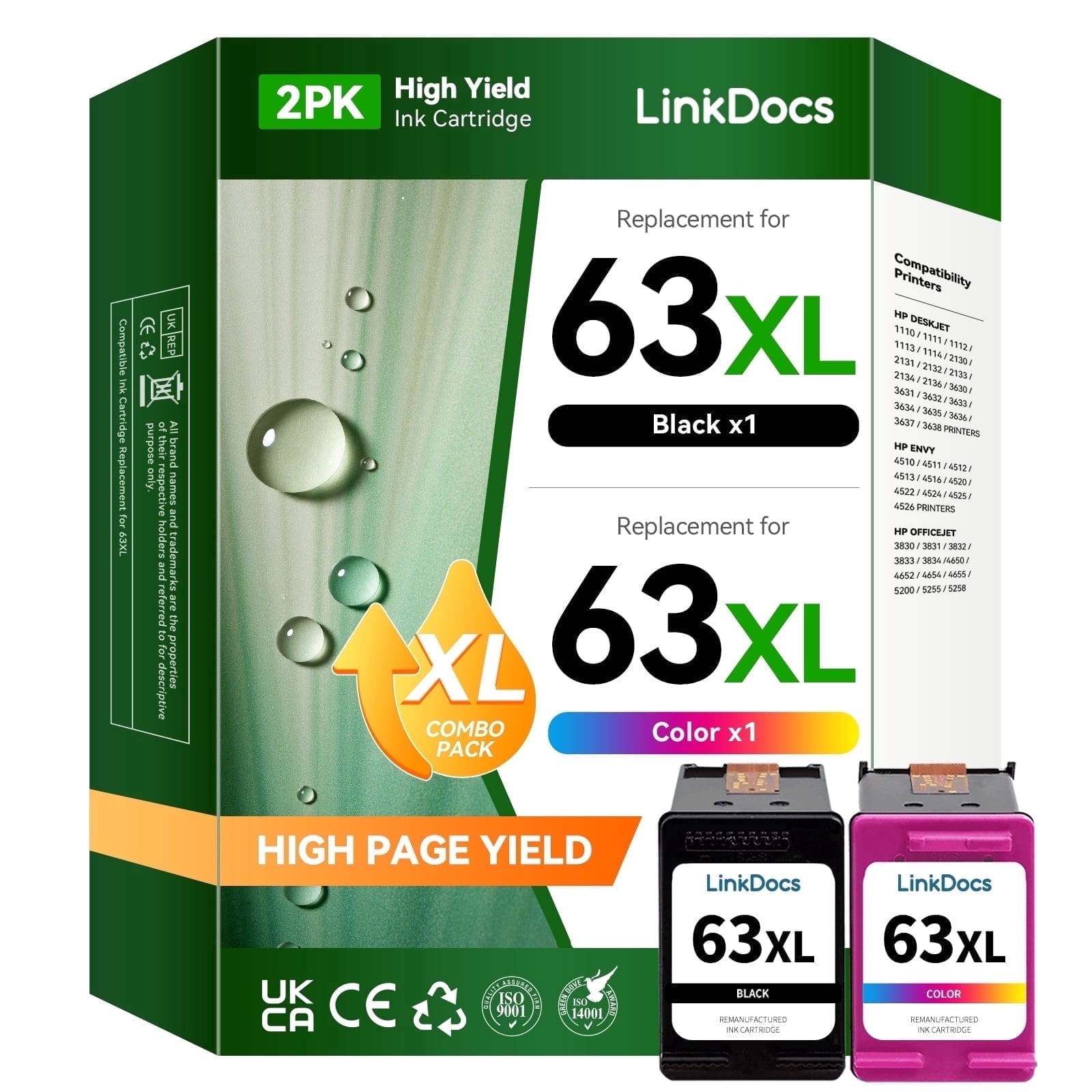 63XL Ink Cartridge Compatible for 63 Ink Cartridges for Printer Ink 63 XL for Compatible OfficeJet 3830 Ink 5255 5258 Envy 4520 4512 4516 DeskJet 1112 3630 3632 2132 Printer( Black,Tri-Color)